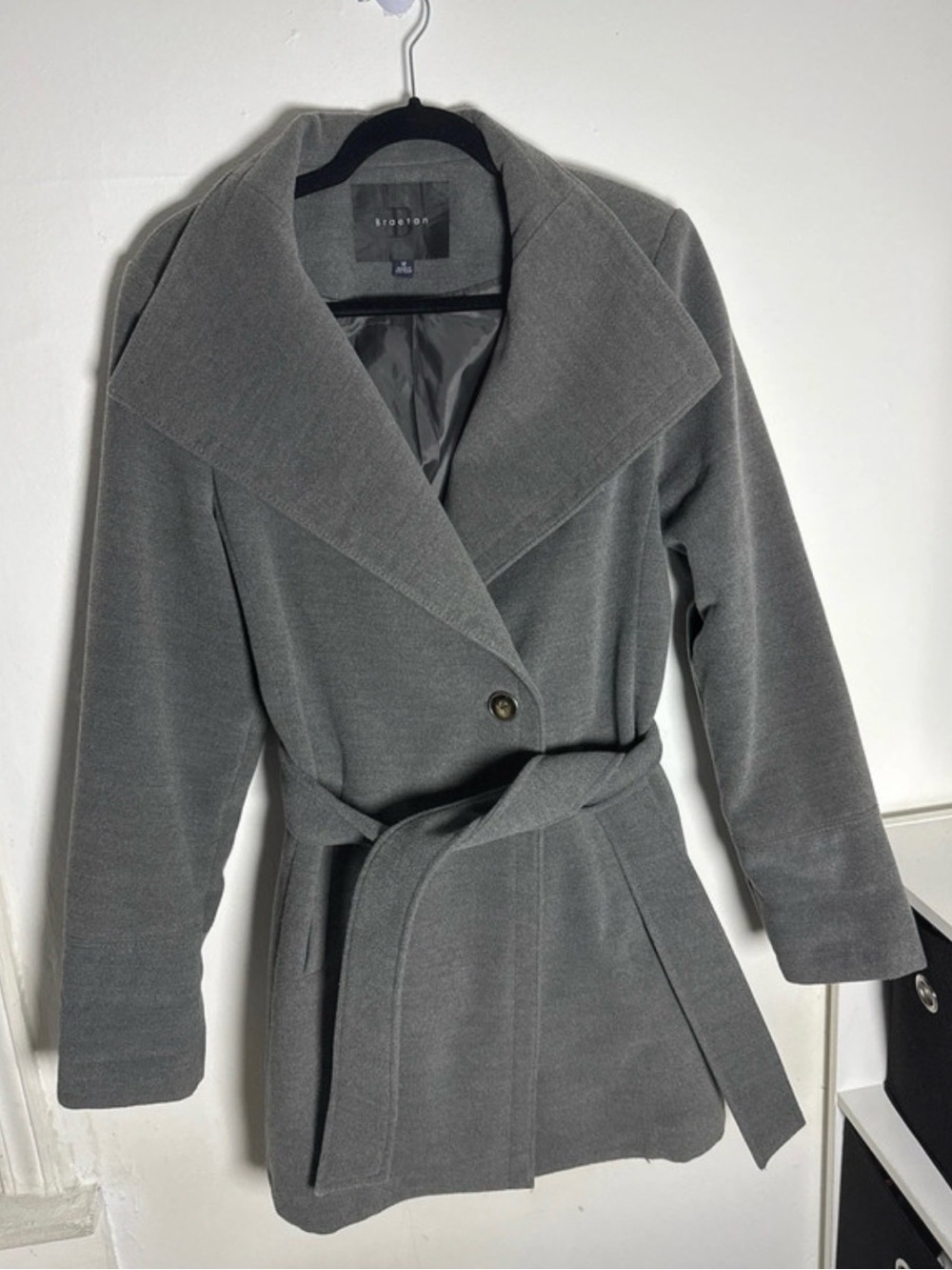 Women's Gray Belted Wool-Blend Coat